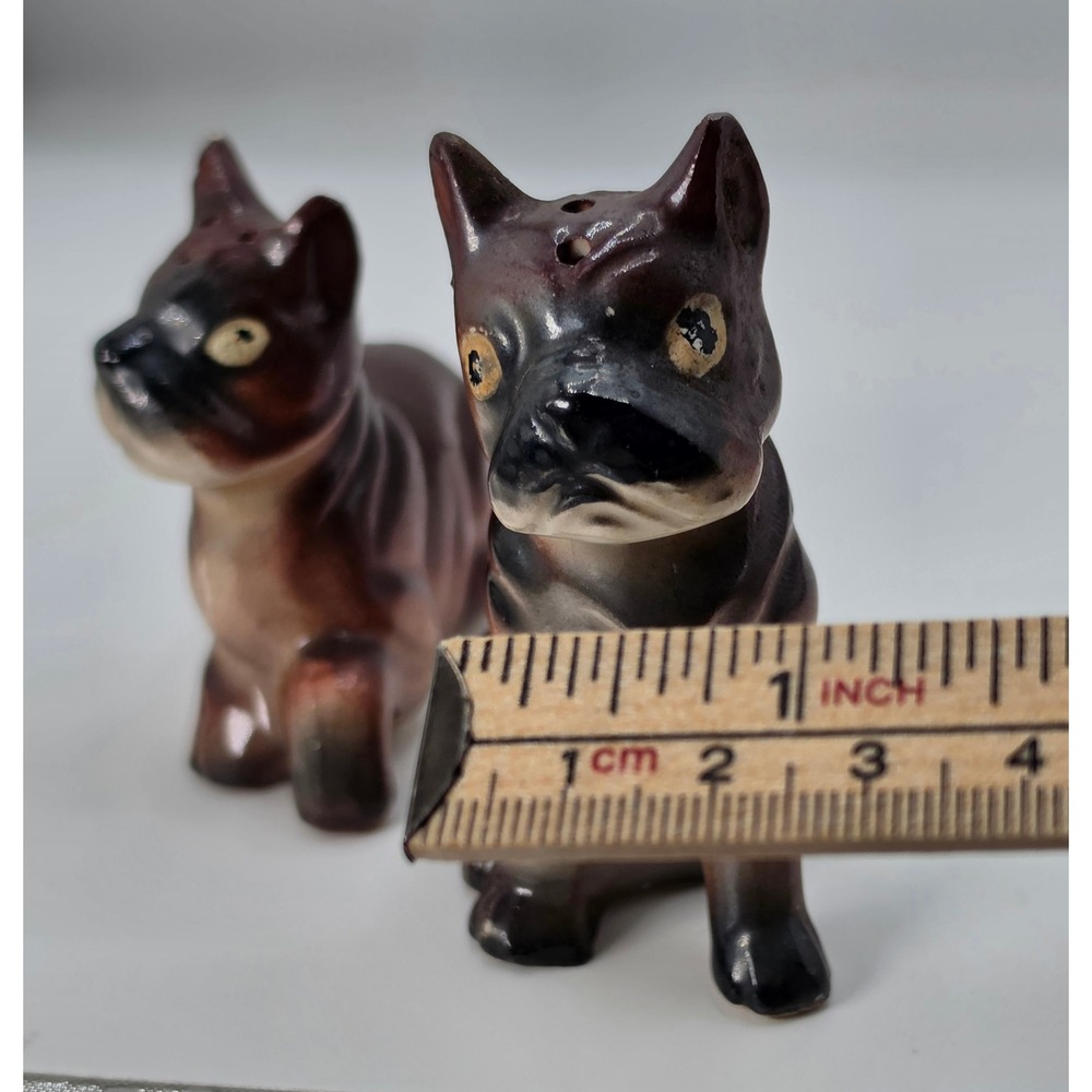 Vintage French Bulldog Boston Terrier Salt and Pepper Shakers Japan Ceramic Set - Picture 7 of 7